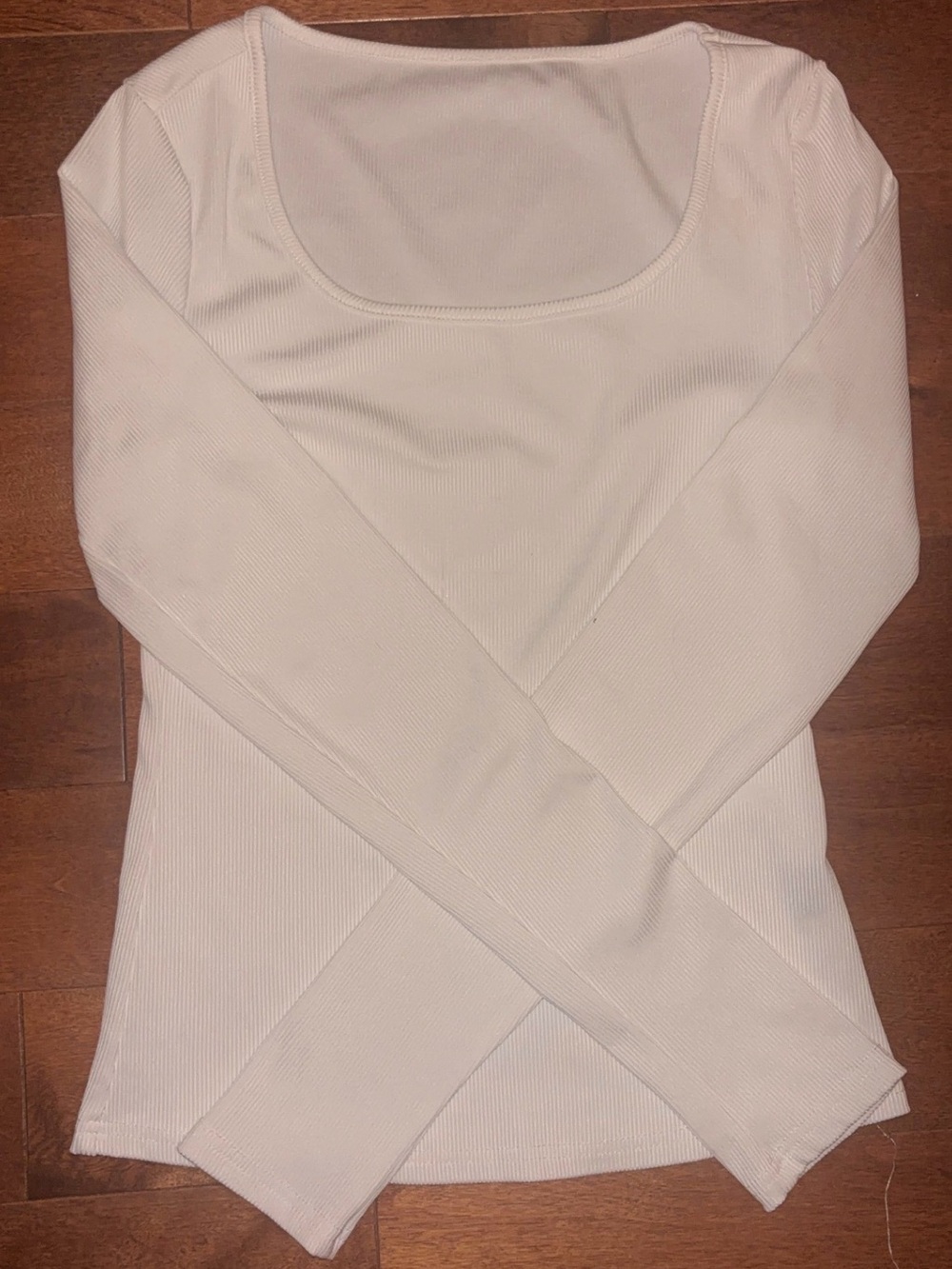 Long-Sleeve Scoop Neck Ribbed Top - White